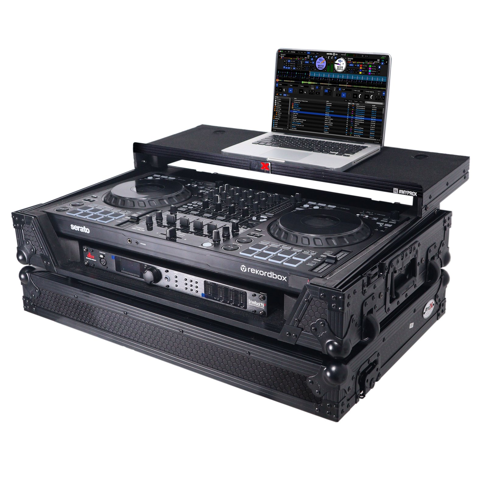 ProX ATA Flight Style Road Case For Pioneer DDJ-FLX10 DJ Controller w/Laptop Shelf 1U Rack Space Wheels: LED Black Finish - Image 3