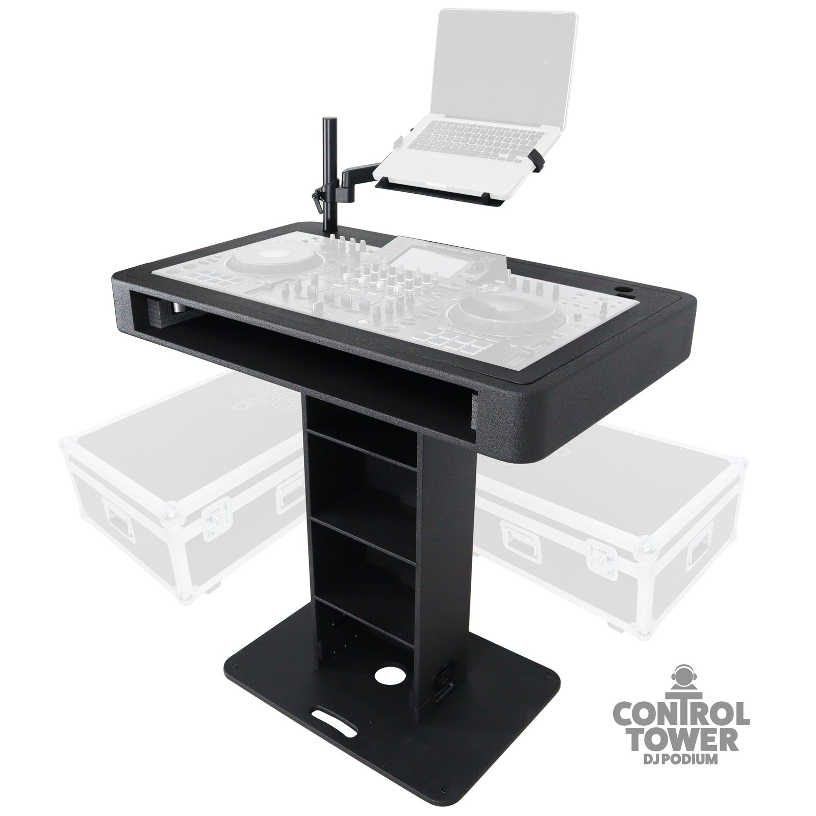 ProX XZF-DJCTBLCASE Control Tower DJ Podium with Road Cases for Pioneer DDJ-REV7 XDJ-XZ DDJ-1000 RANE One BL