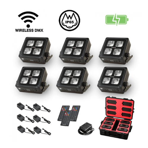 JMAZ MAD PAR 4IP 6PK 60W RGBWA+UV LED Battery Powered Outdoor Uplight Kit
